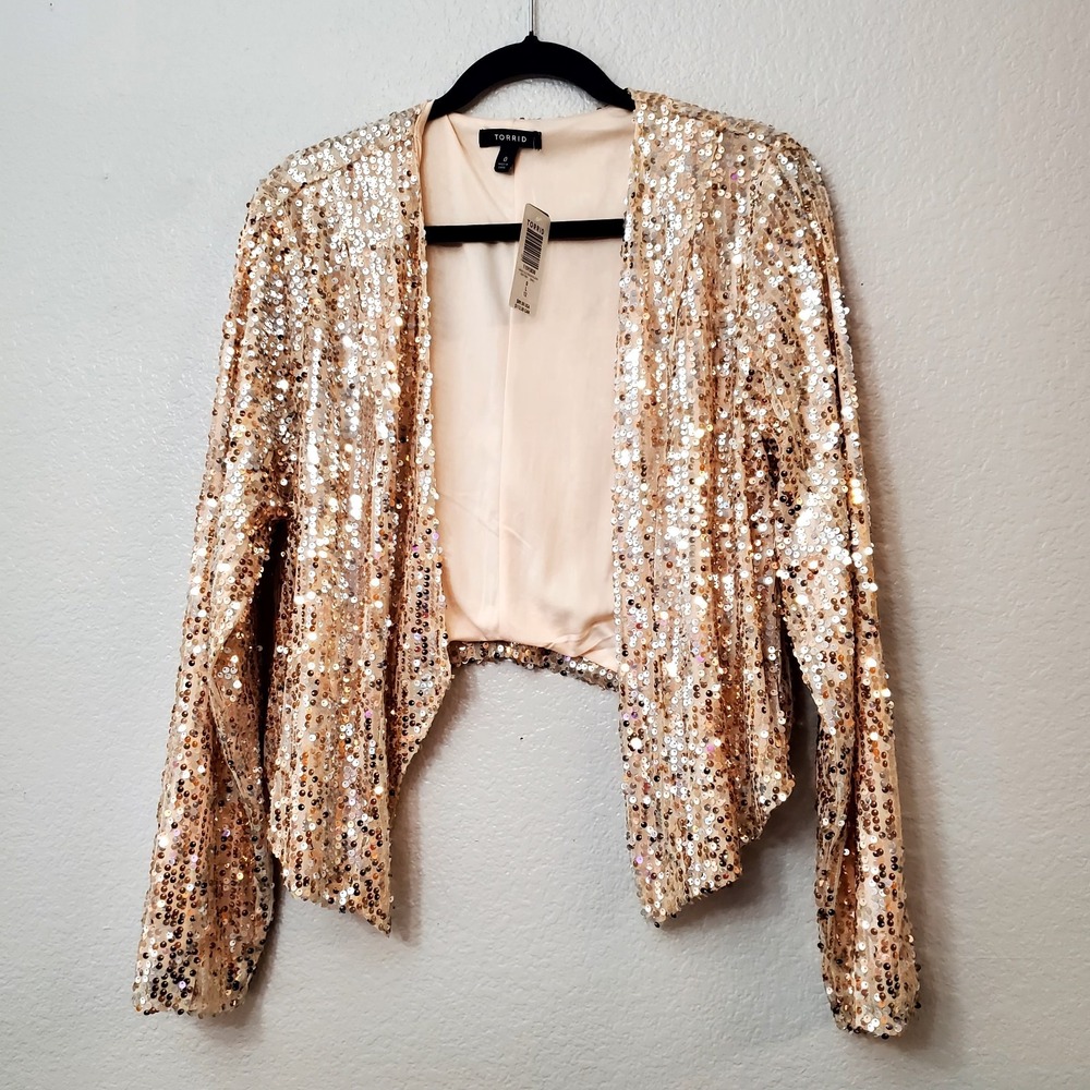 Torrid ◇ New Rose Gold Sequin Blazer Jacket ◇ Size 0 ◇ Holiday, Party ◇ NWT - Picture 2 of 8